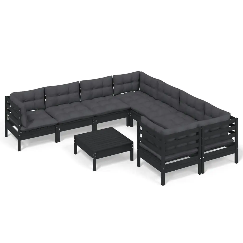 9 Piece Garden Lounge Set with Cushions Black Pinewood 3096981