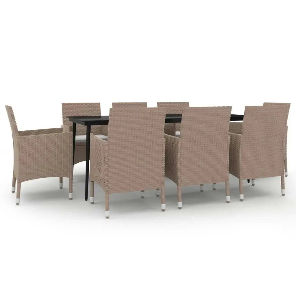 9 Piece Garden Dining Set with Cushions Poly Rattan and Glass 3099756