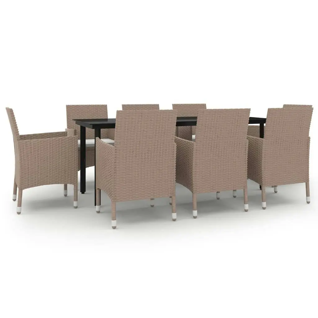 9 Piece Garden Dining Set with Cushions Poly Rattan and Glass 3099708