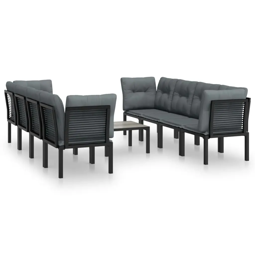 9 Piece Garden Lounge Set Black and Grey Poly Rattan 3187735