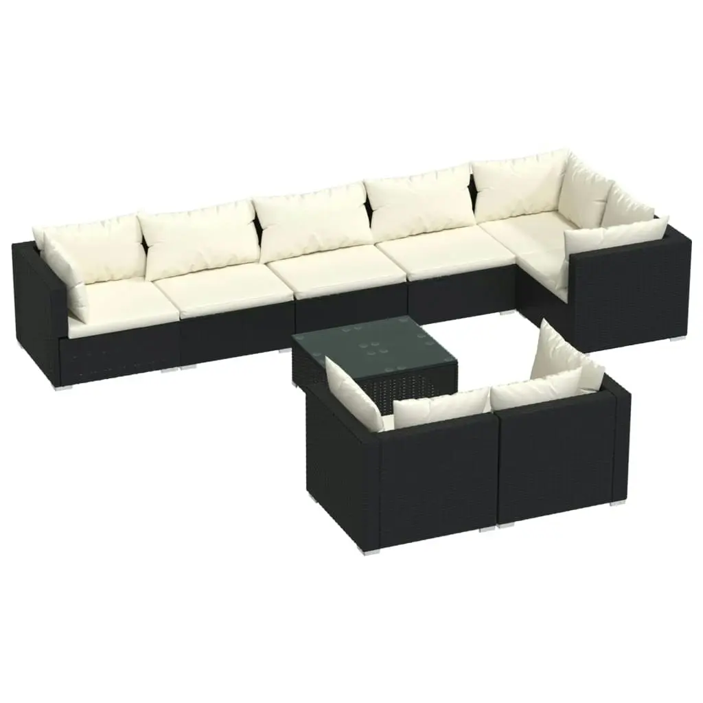 9 Piece Garden Lounge Set with Cushions Black Poly Rattan 3102487