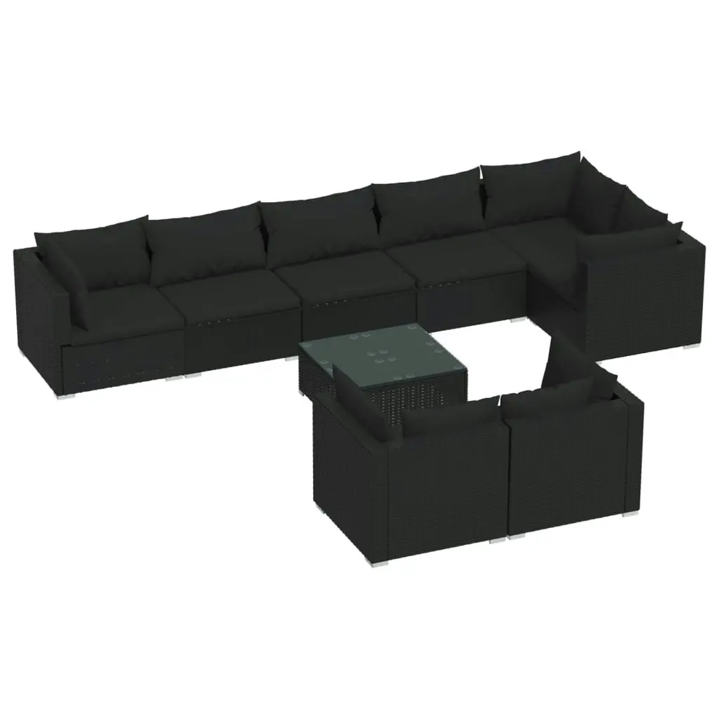 9 Piece Garden Lounge Set with Cushions Black Poly Rattan 3102488