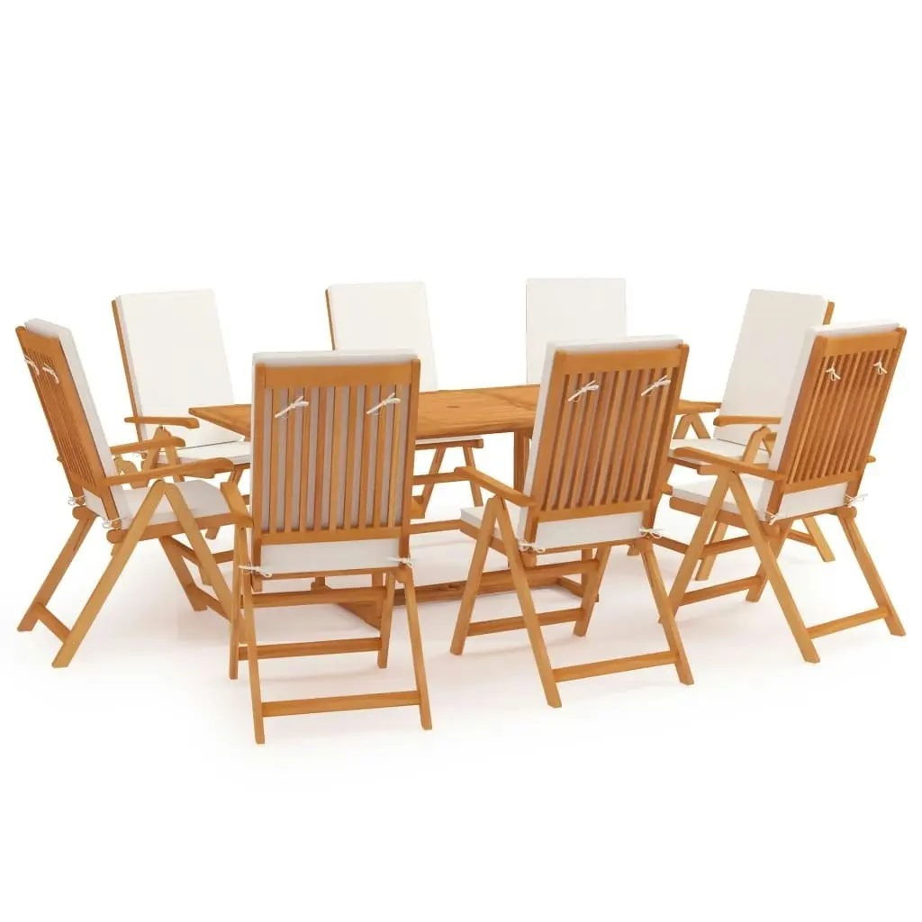 9 Piece Garden Dining Set with Cushions Solid Teak Wood 3059570