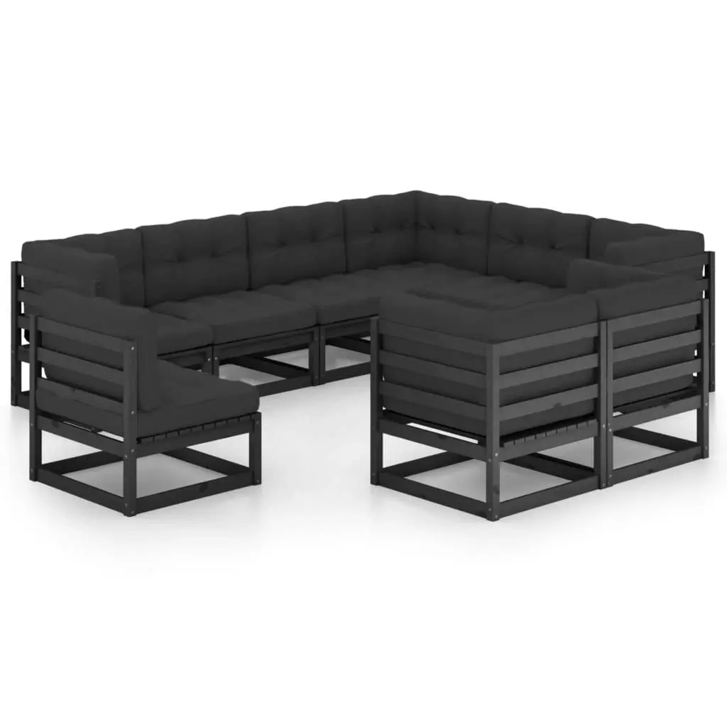 9 Piece Garden Lounge Set with Cushions Black Solid Pinewood 3076858