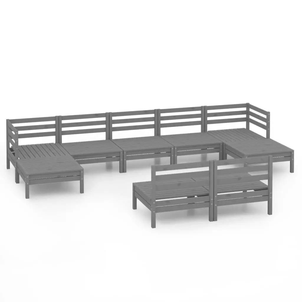 9 Piece Garden Lounge Set Grey Solid Pinewood 3083356