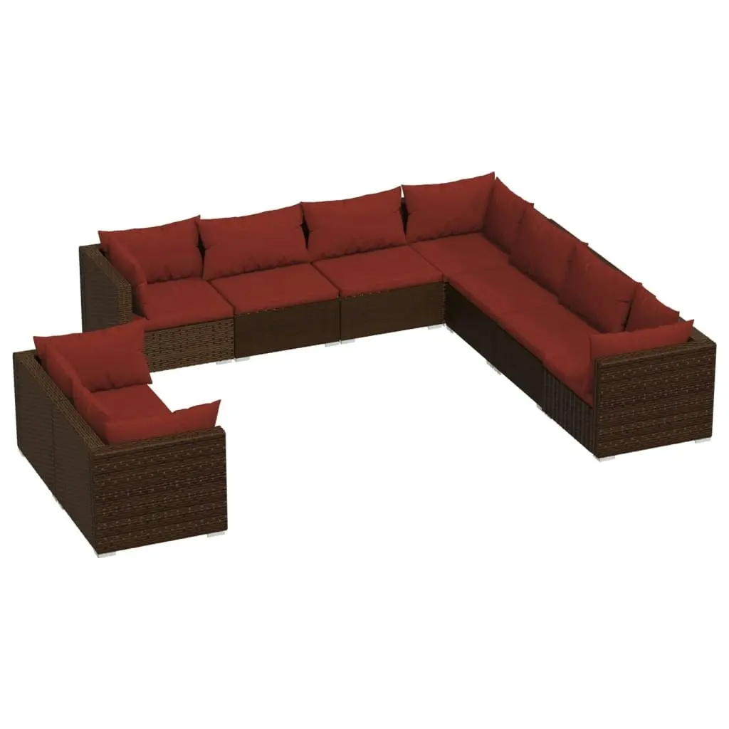 9 Piece Garden Lounge Set with Cushions Brown Poly Rattan 3102499