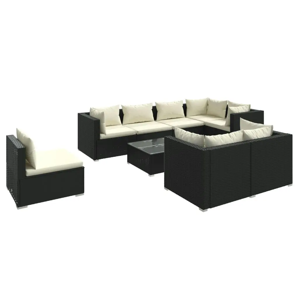 9 Piece Garden Lounge Set with Cushions Poly Rattan Black 3102615