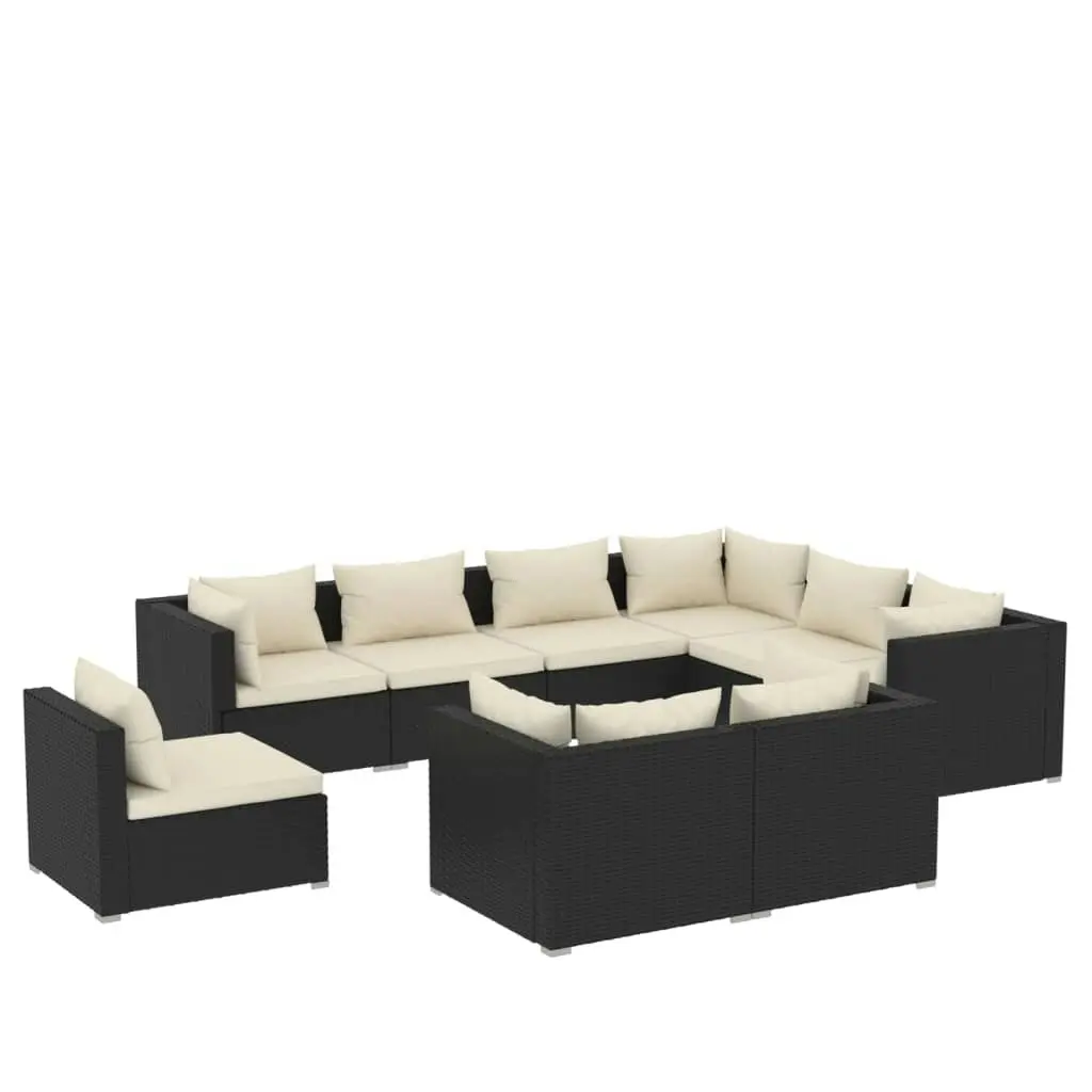 9 Piece Garden Lounge Set with Cushions Poly Rattan Black 3102639