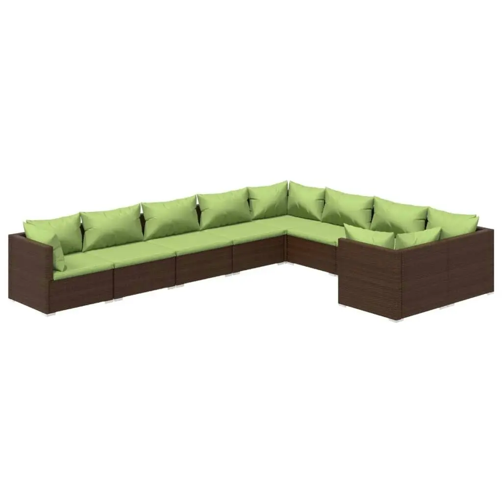 9 Piece Garden Lounge Set with Cushions Poly Rattan Brown 3102764