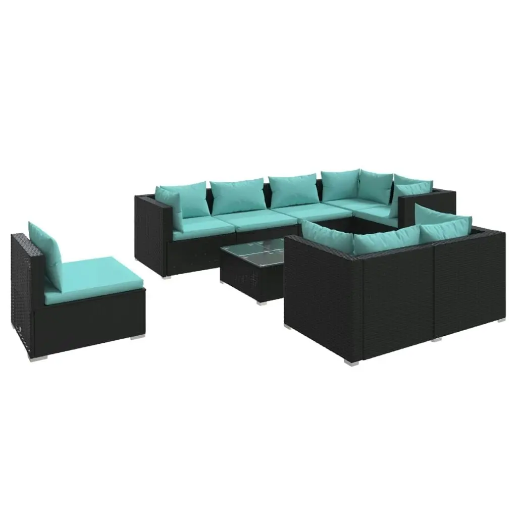 9 Piece Garden Lounge Set with Cushions Poly Rattan Black 3102617