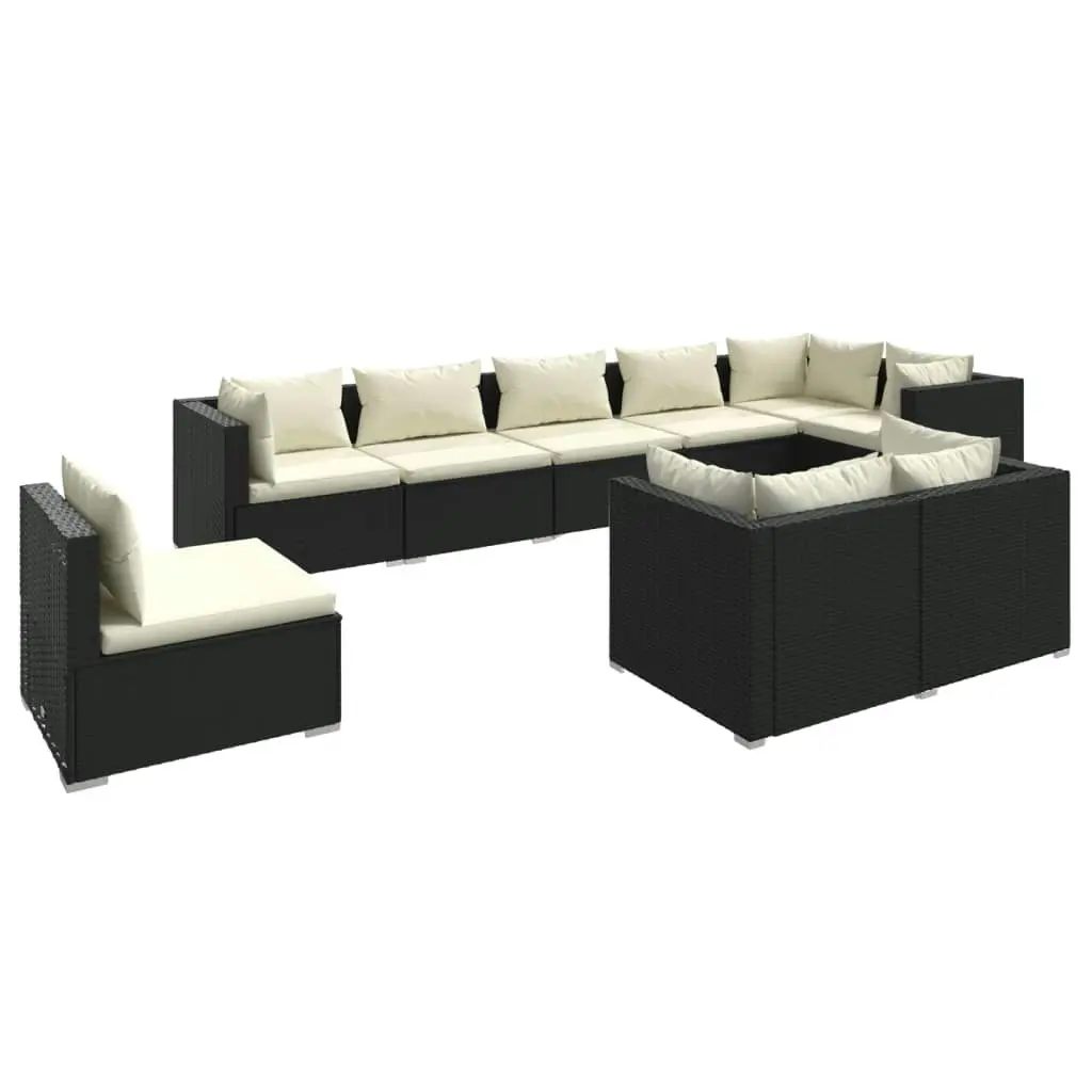 9 Piece Garden Lounge Set with Cushions Poly Rattan Black 3102623