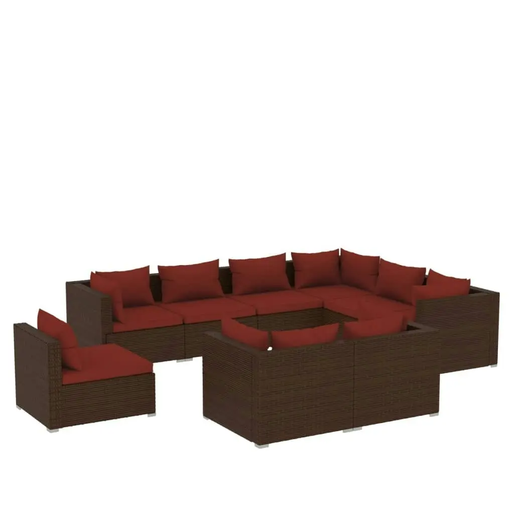 9 Piece Garden Lounge Set with Cushions Poly Rattan Brown 3102643