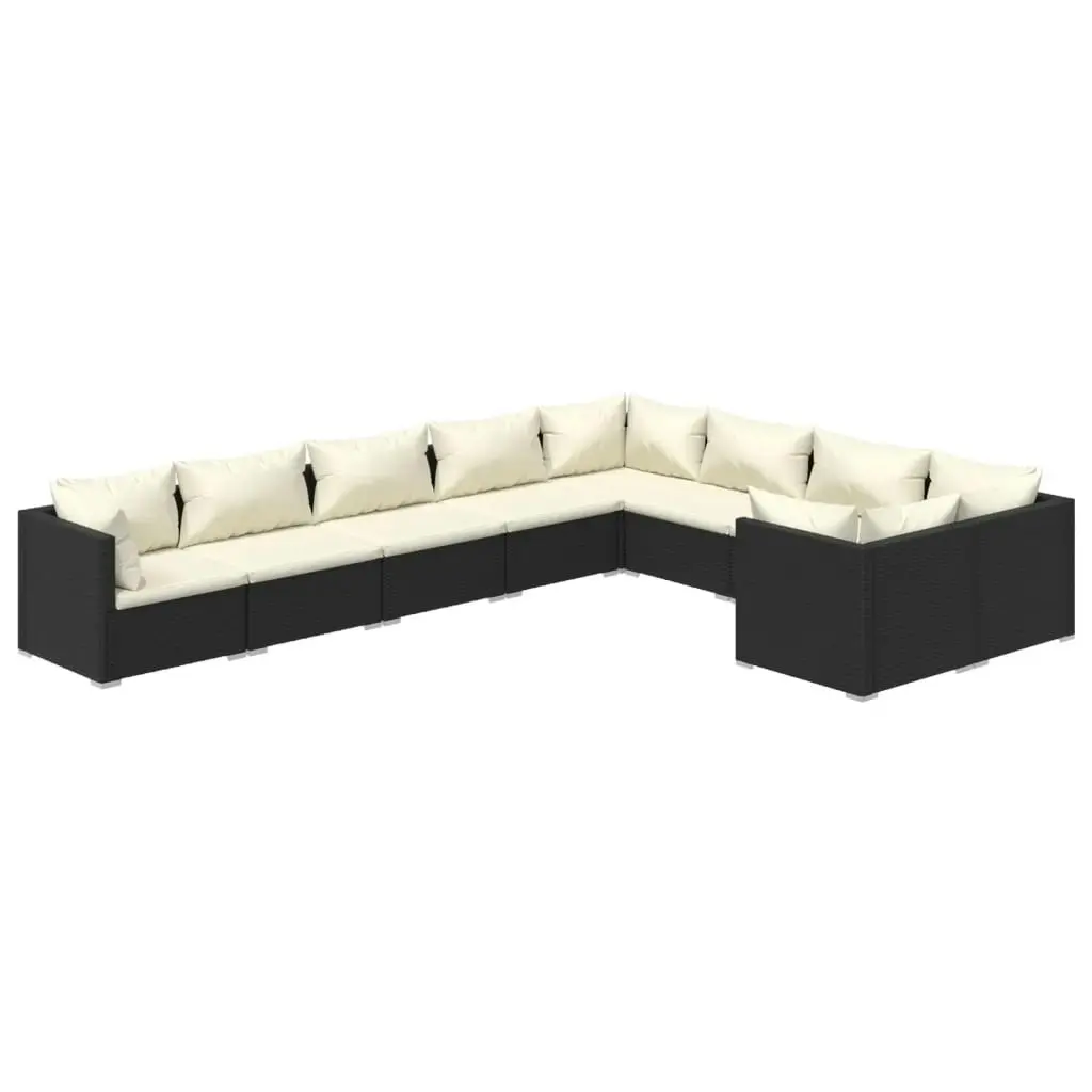 9 Piece Garden Lounge Set with Cushions Poly Rattan Black 3102759