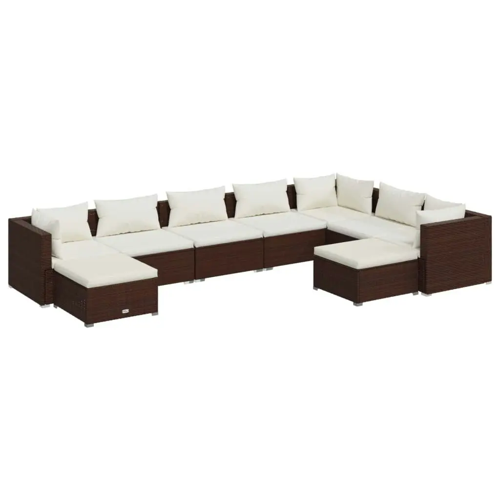 9 Piece Garden Lounge Set with Cushions Poly Rattan Brown 3102674