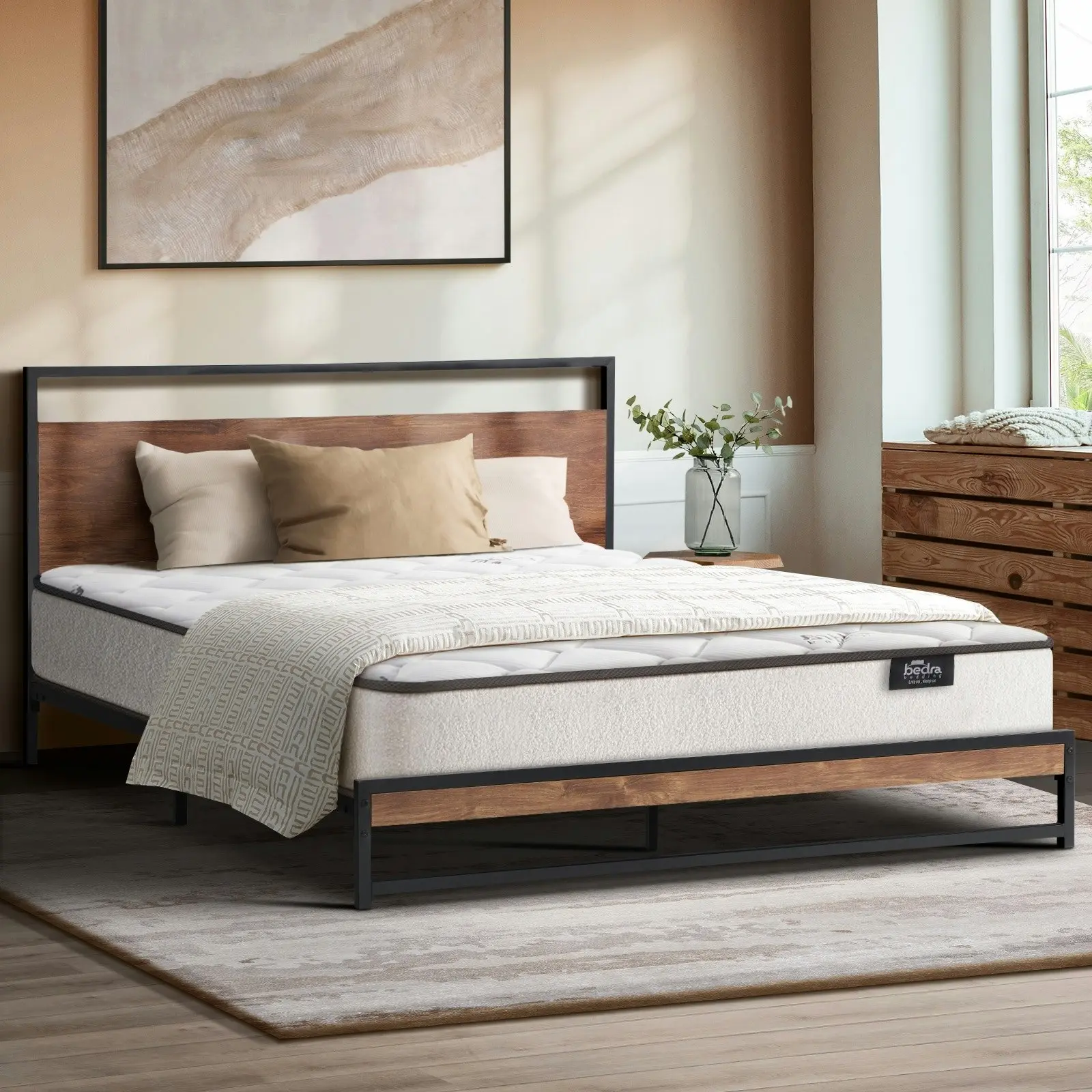 Oikiture Metal Bed Frame King Size Beds Platform with Mattress