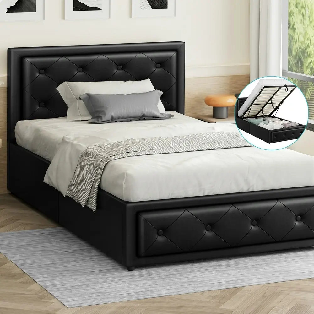 Alfordson Bed Frame King Single Gas Lift Storage Mattress Base Leather Black