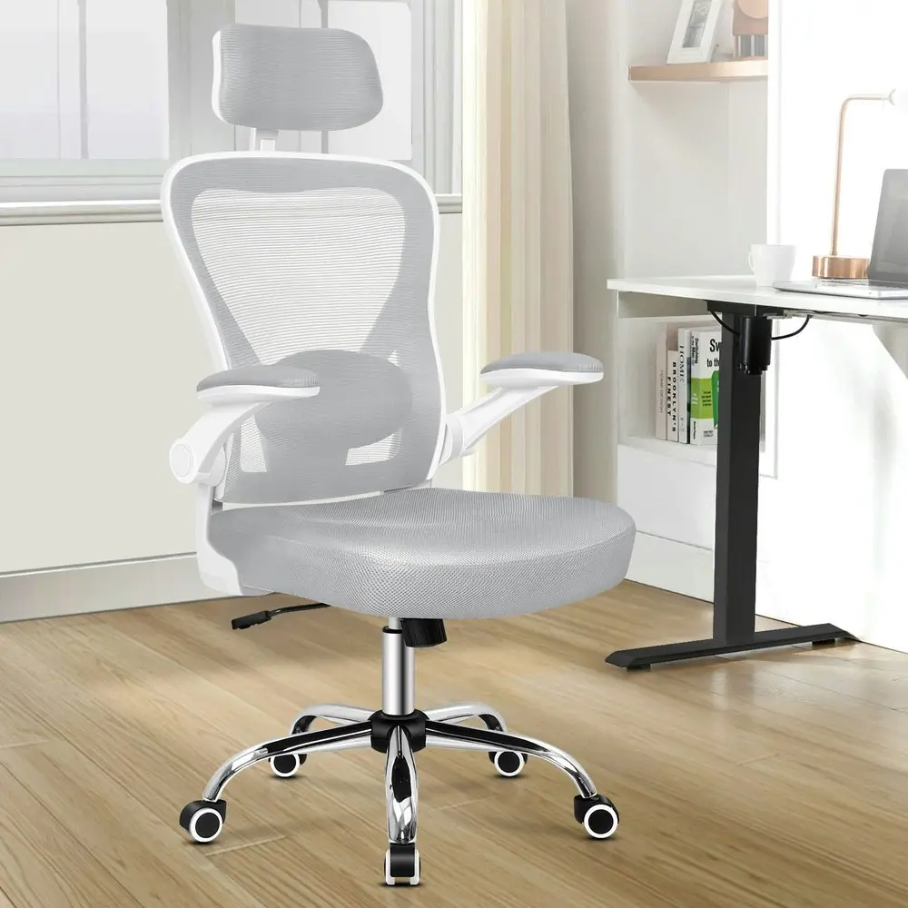 Alfordson Mesh Office Chair Executive Fabric White Grey