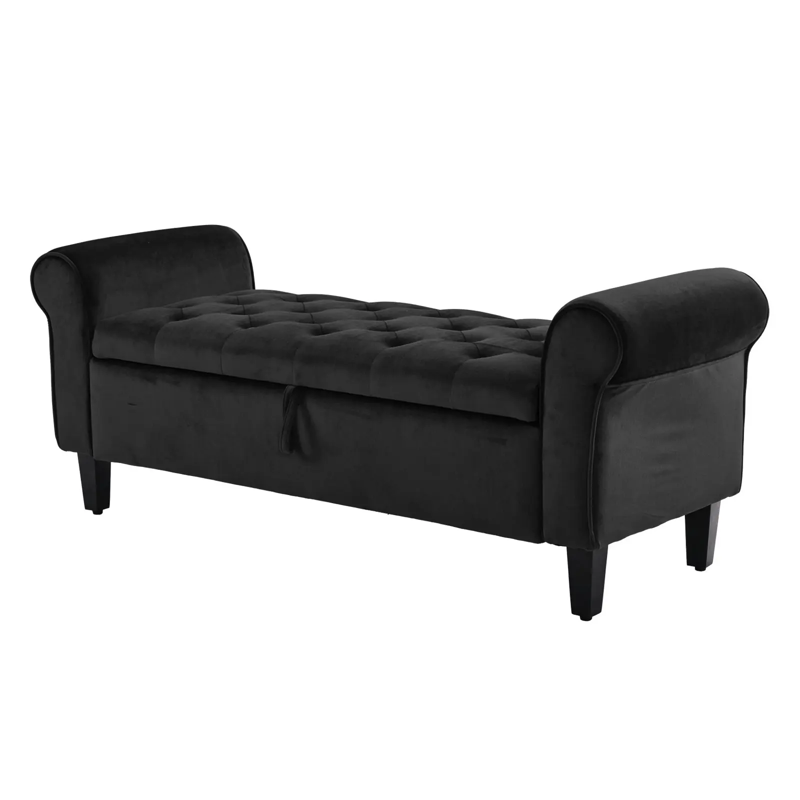 132cm Storage Ottoman Arm Velvet - BLACK