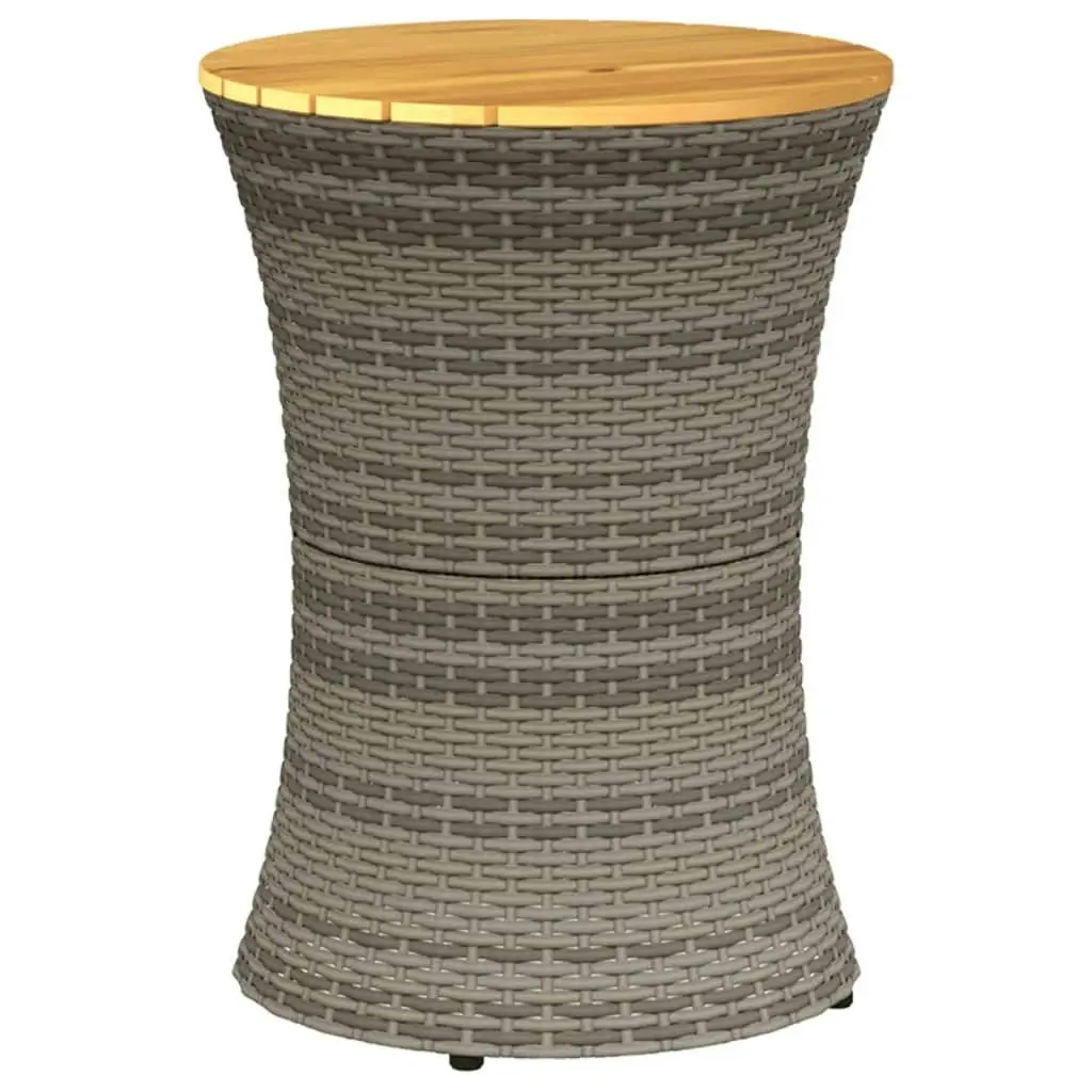 Garden Side Table Drum Shape Grey Poly Rattan and Solid Wood 368297