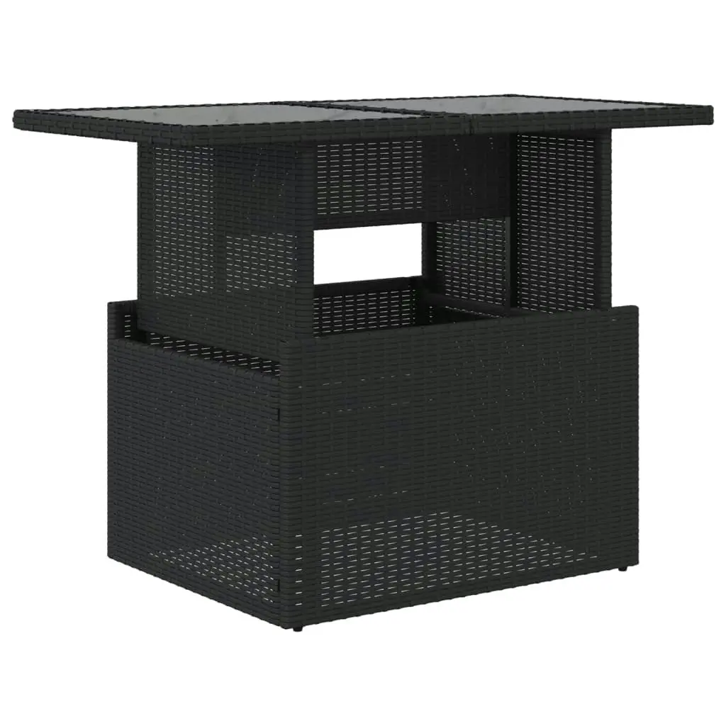 Garden Table with Glass Top Black 100x55x73 cm Poly Rattan 365970