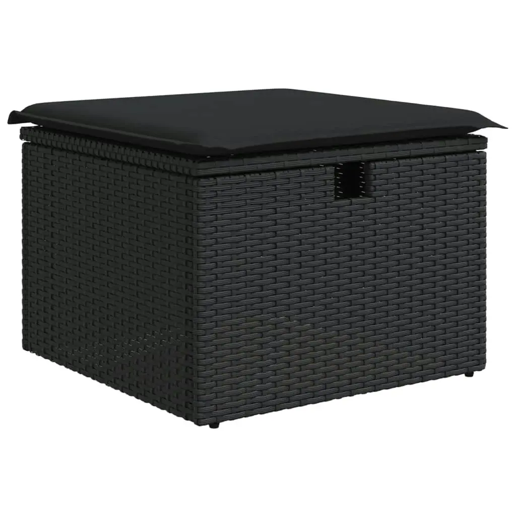 Garden Stool with Cushion Black 55x55x37 cm Poly Rattan 365967