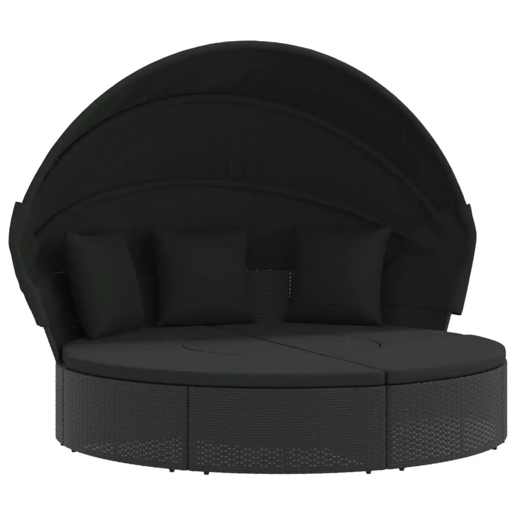 Outdoor Lounge Bed with Canopy and Cushions Black Poly Rattan 362255