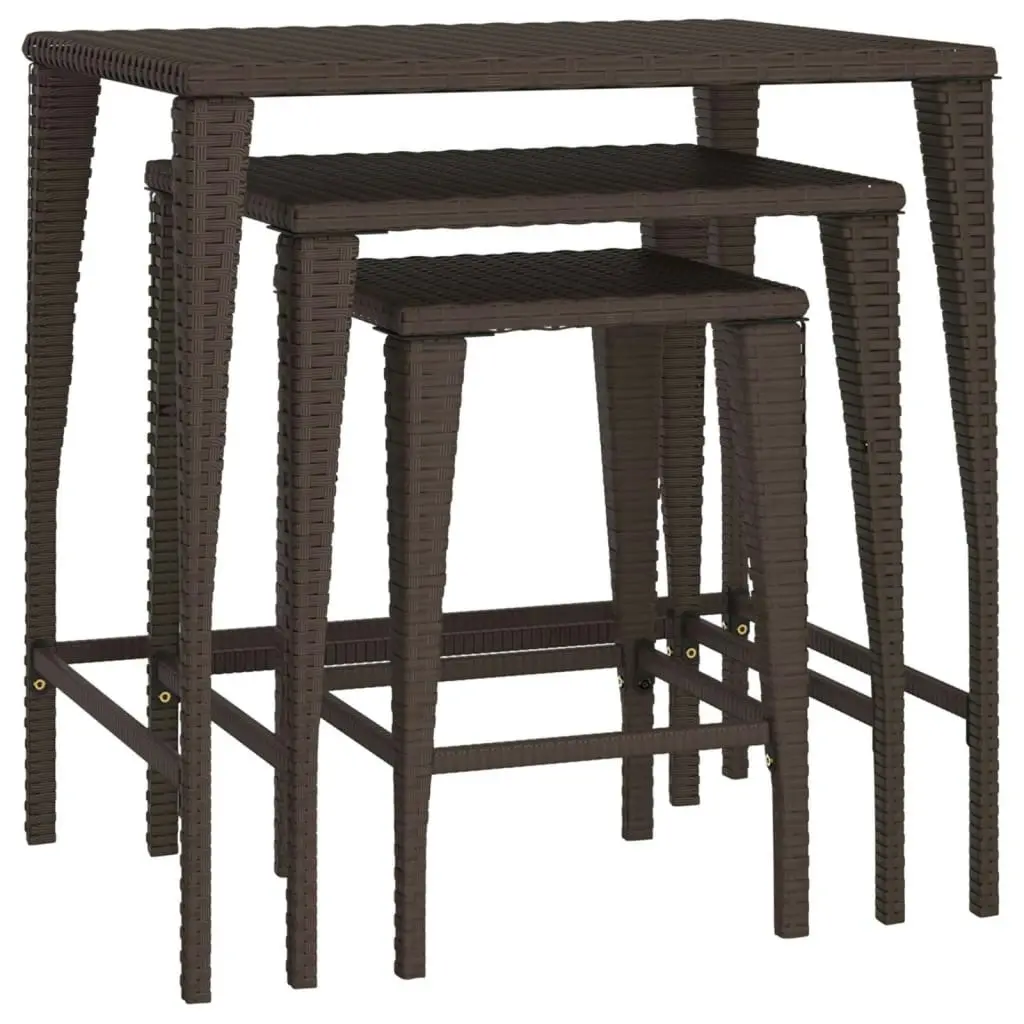 Garden Nesting Tables 3 pcs Brown Poly Rattan 3324830