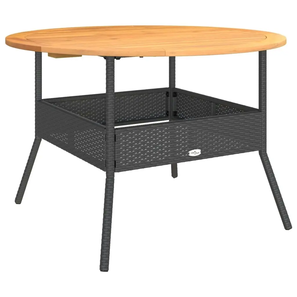 Garden Table with Acacia Wood Top Black ??110x71 cm Poly Rattan 368625