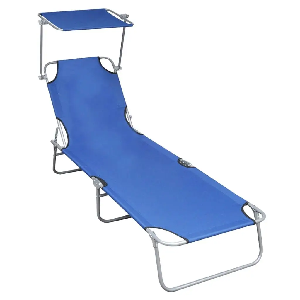 Folding Sun Lounger with Canopy Blue Aluminium 47769