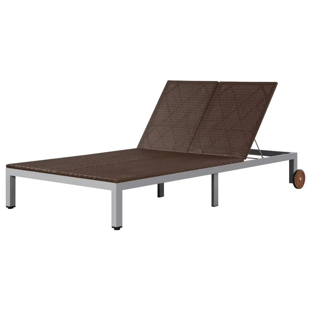 Double Sun Lounger with Wheels Poly Rattan Brown 43976