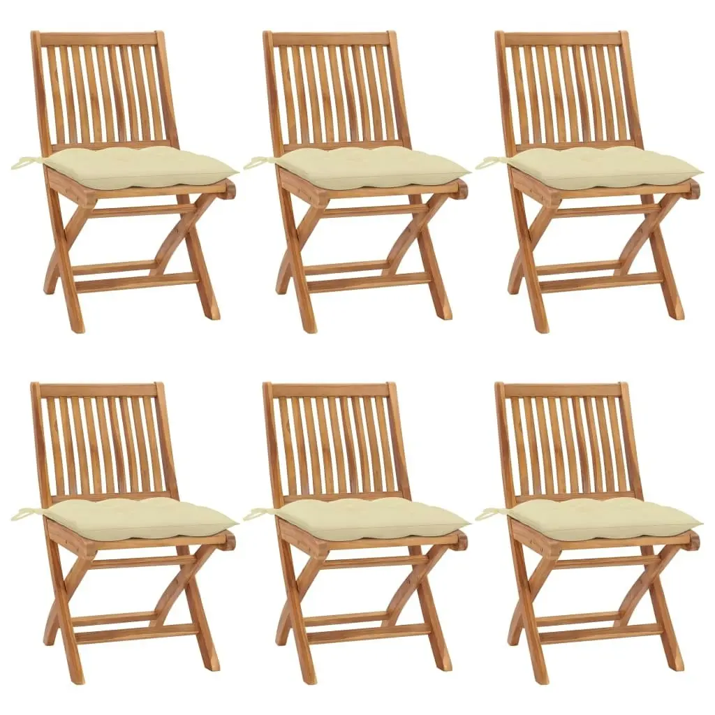 Folding Garden Chairs with Cushions 6 pcs Solid Teak Wood 3072851