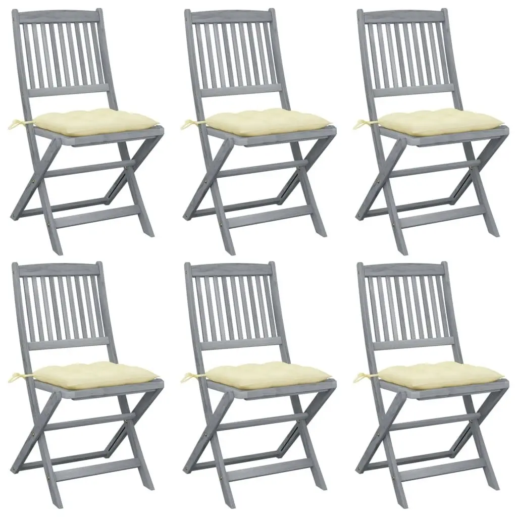 Folding Outdoor Chairs 6 pcs with Cushions Solid Acacia Wood 3065451