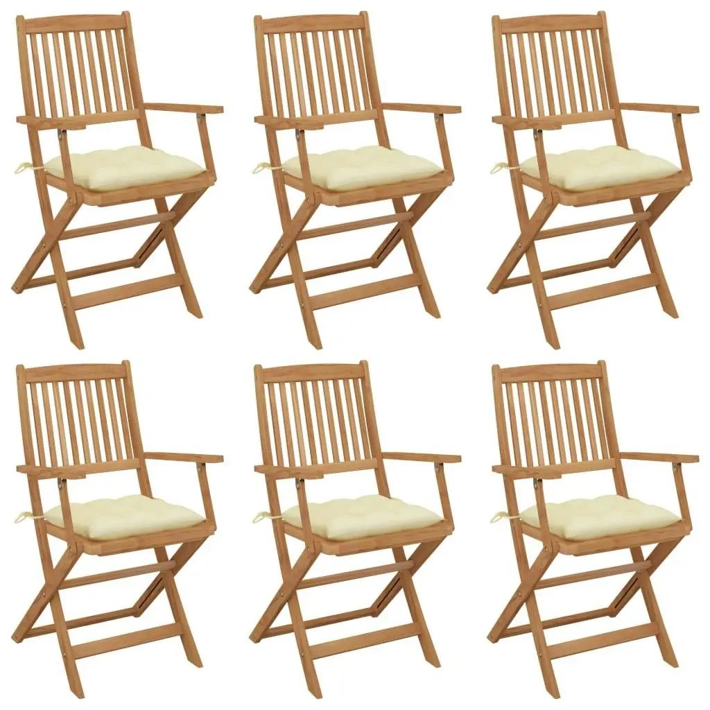 Folding Garden Chairs 6 pcs with Cushions Solid Acacia Wood 3074957