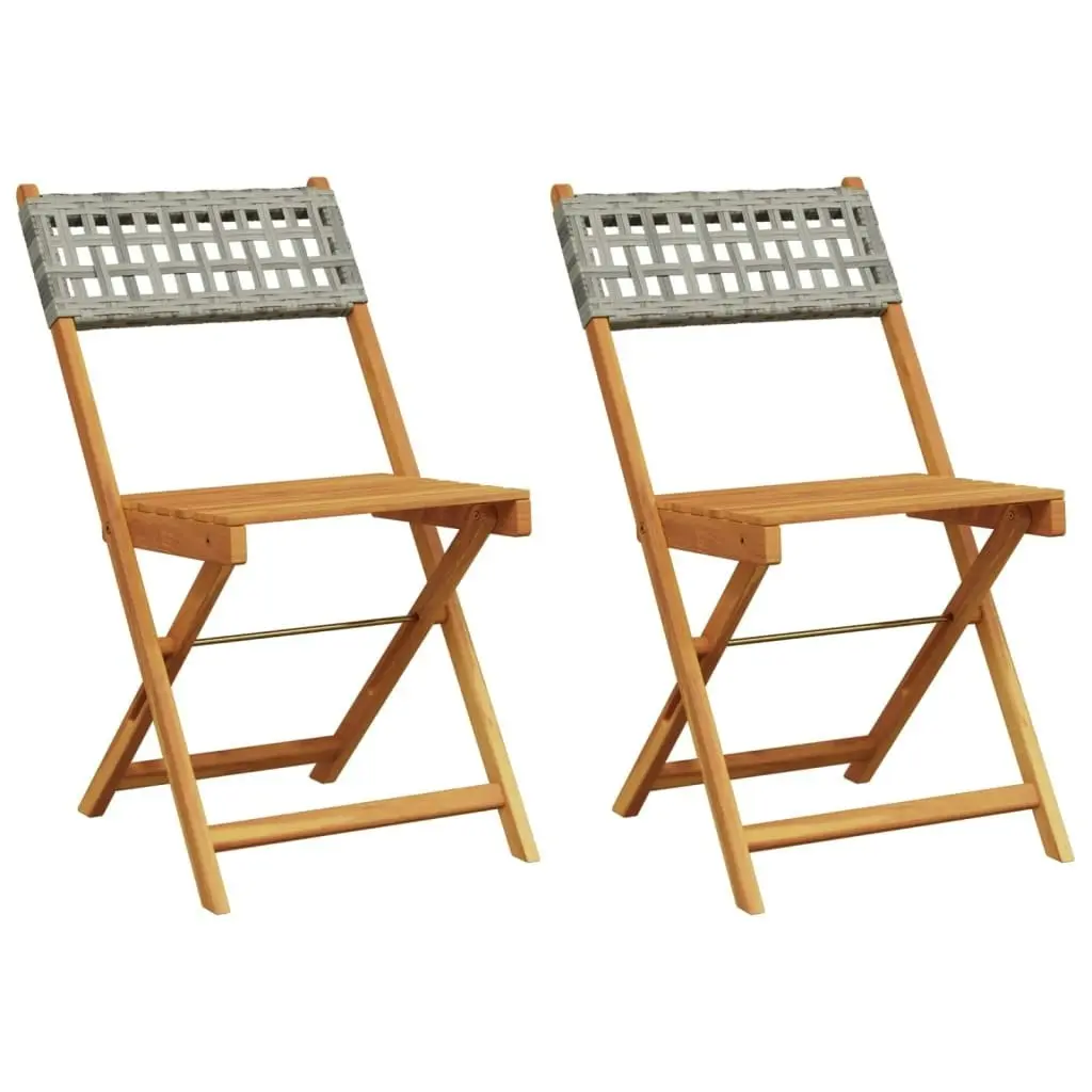 Bistro Chairs 2 pcs Grey Solid Wood Acacia and Poly Rattan 367676