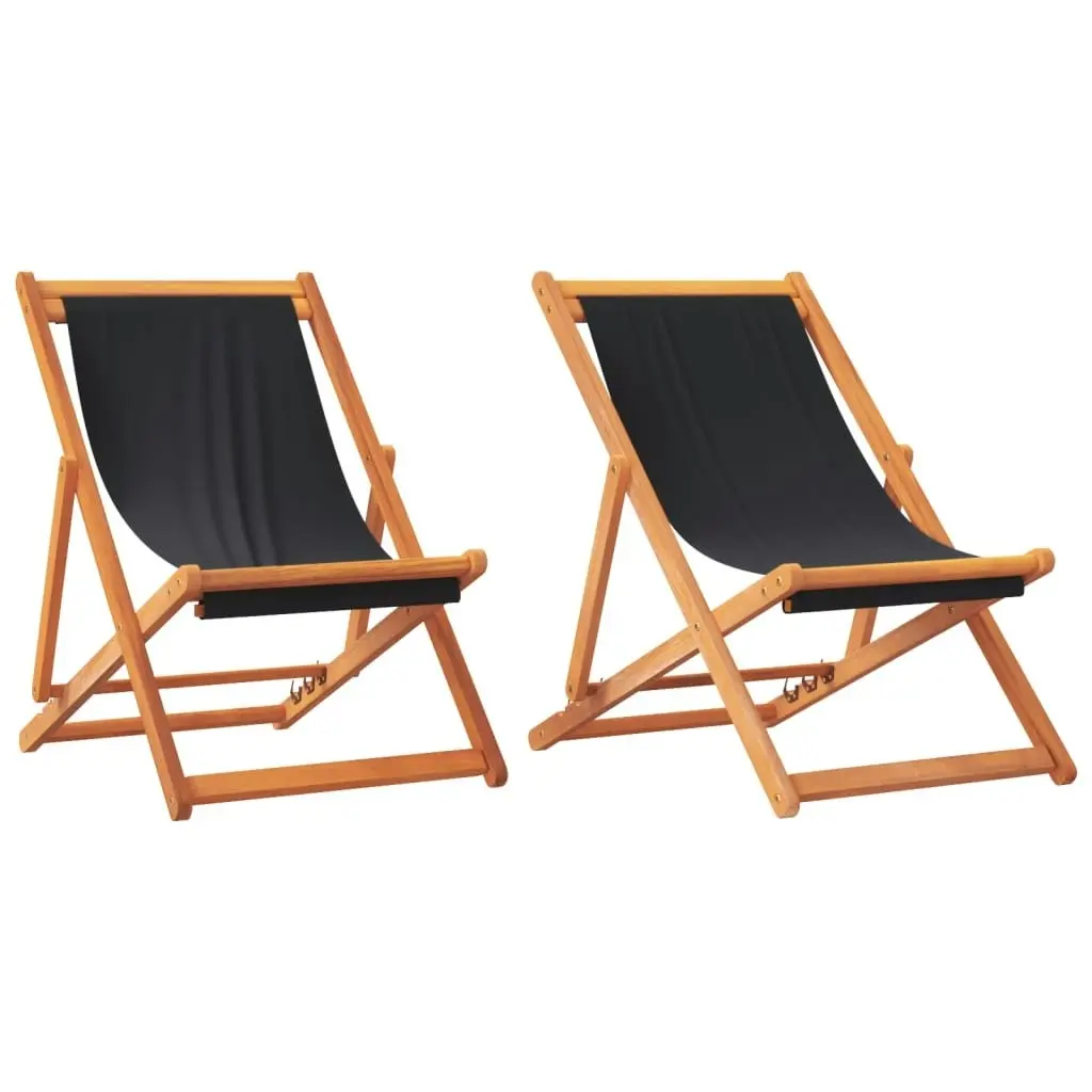 Folding Beach Chairs 2 pcs Black Fabric 3214497