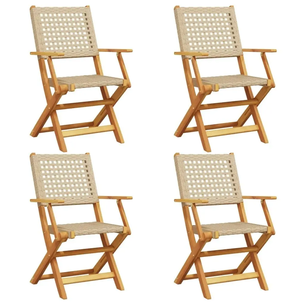 Folding Garden Chairs 4 pcs Beige Poly Rattan and Solid Wood 3214562