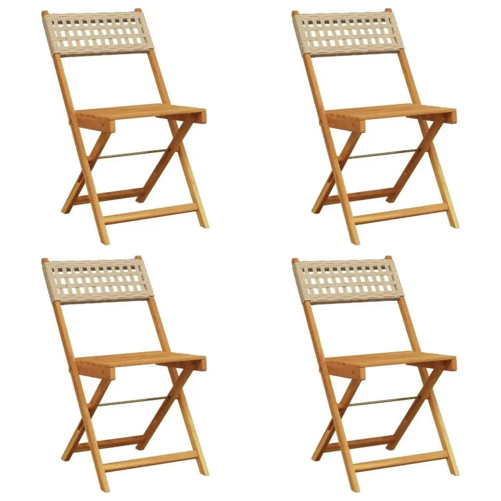 Folding Garden Chairs 4 pcs Beige Poly Rattan and Solid Wood 3214598