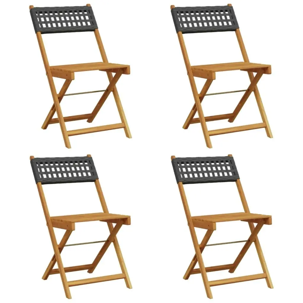 Folding Garden Chairs 4 pcs Black Poly Rattan and Solid Wood 3214592