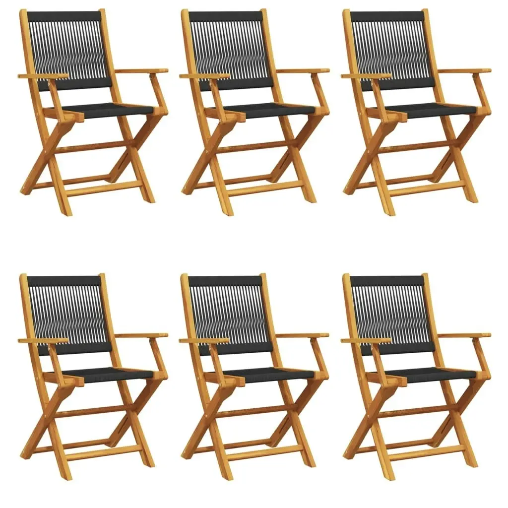 Folding Garden Chairs 6 pcs Black Solid Wood Acacia 3214566