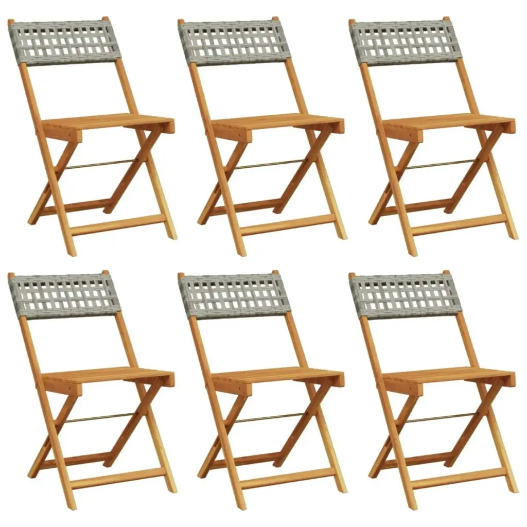 Folding Garden Chairs 6 pcs Grey Poly Rattan and Solid Wood 3214596