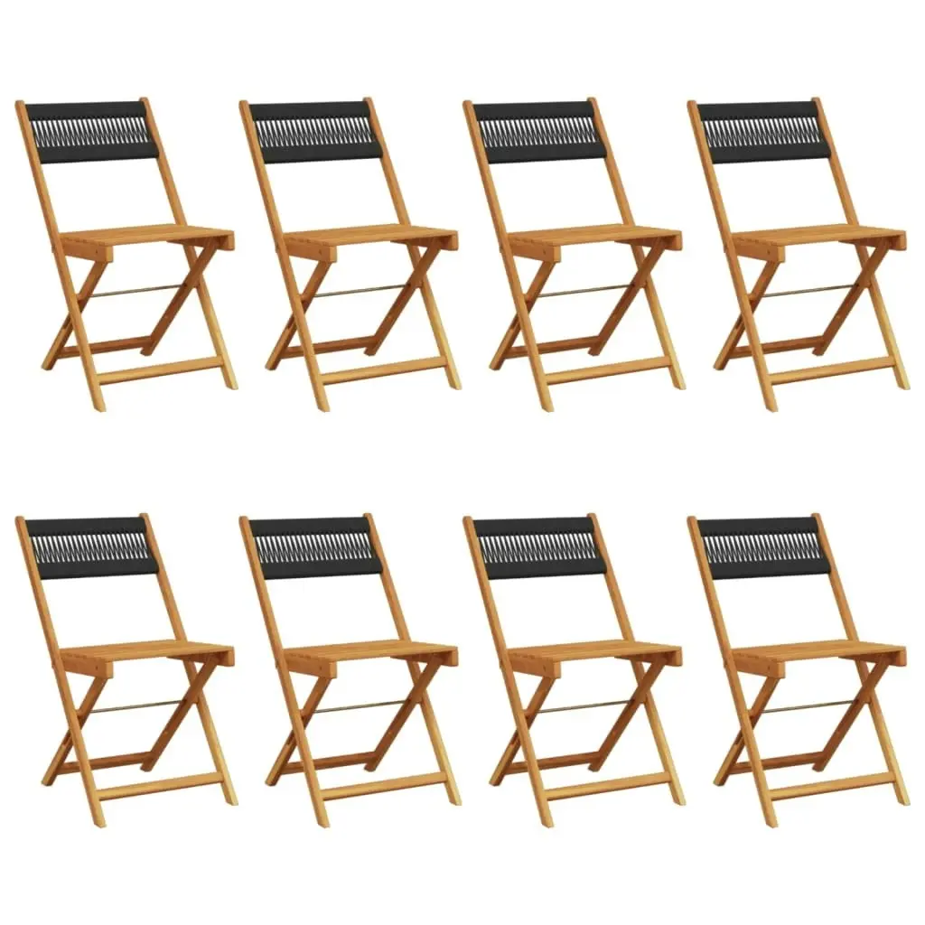 Folding Garden Chairs 8 pcs Black Solid Wood Acacia 3214603