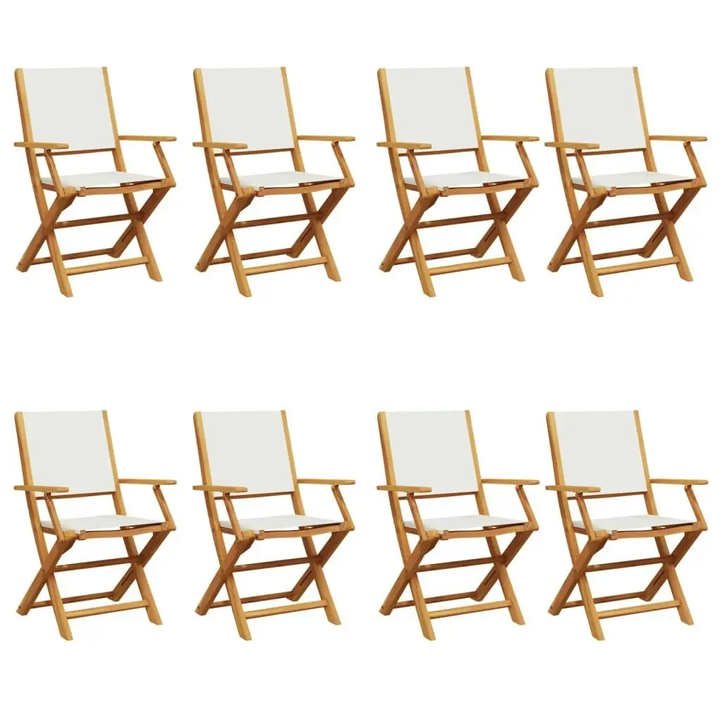 Folding Garden Chairs 8 pcs Cream White Fabric and Solid Wood 3214576