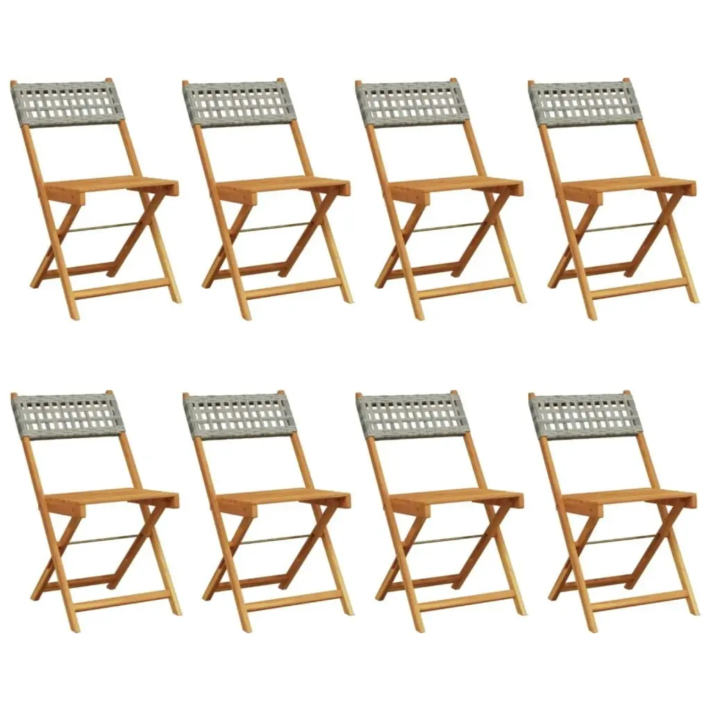 Folding Garden Chairs 8 pcs Grey Poly Rattan and Solid Wood 3214597