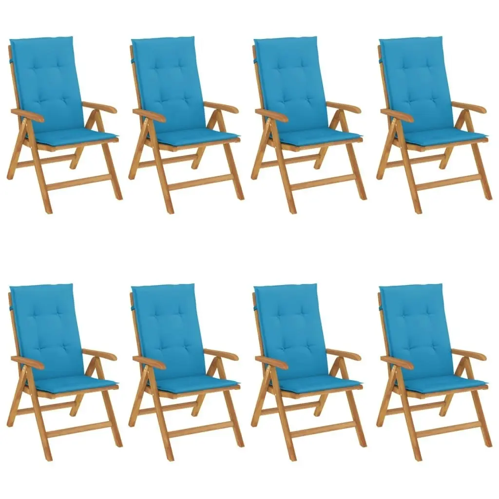 Reclining Garden Chairs with Cushions 8 pcs Solid Wood Teak 3196527