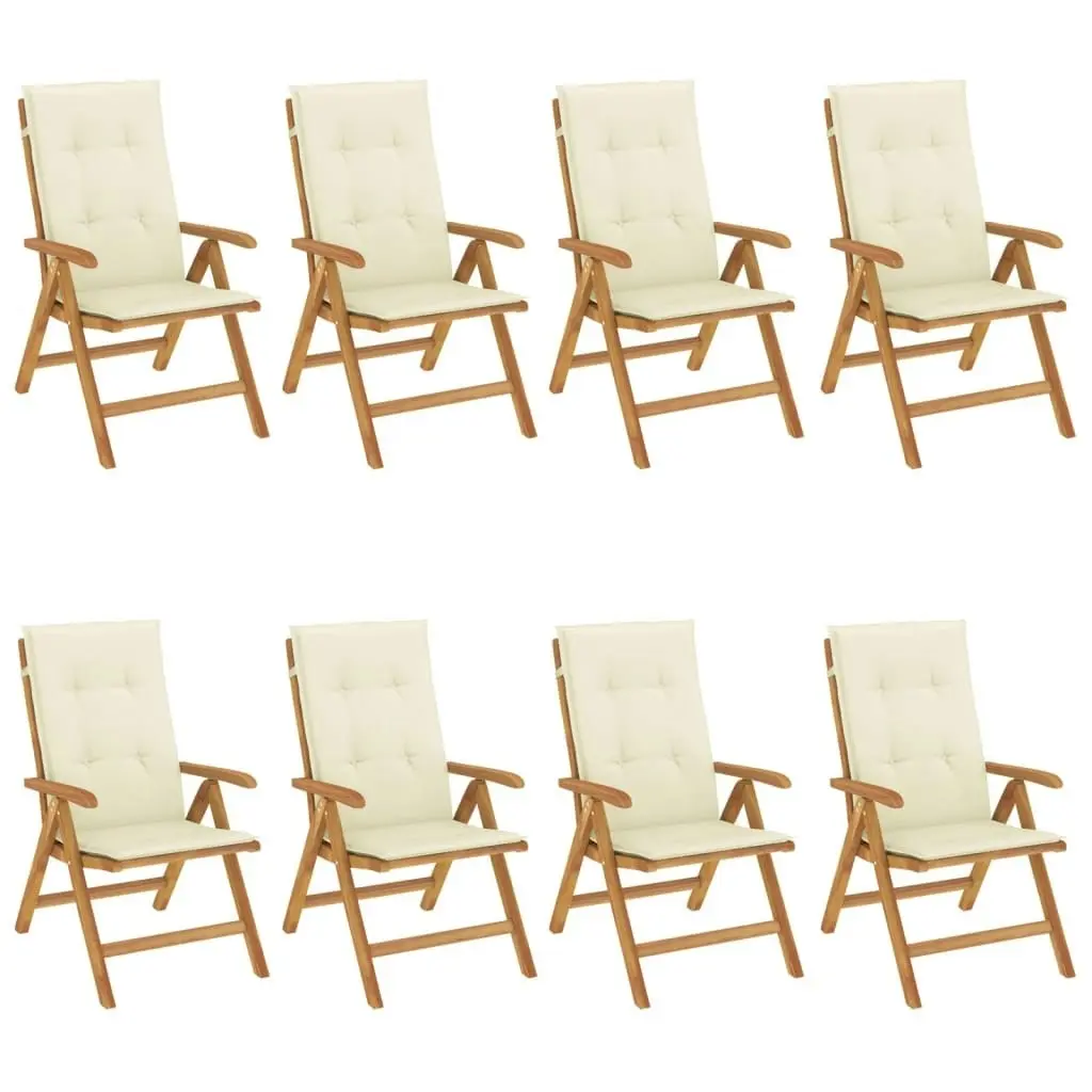 Reclining Garden Chairs with Cushions 8 pcs Solid Wood Teak 3196525