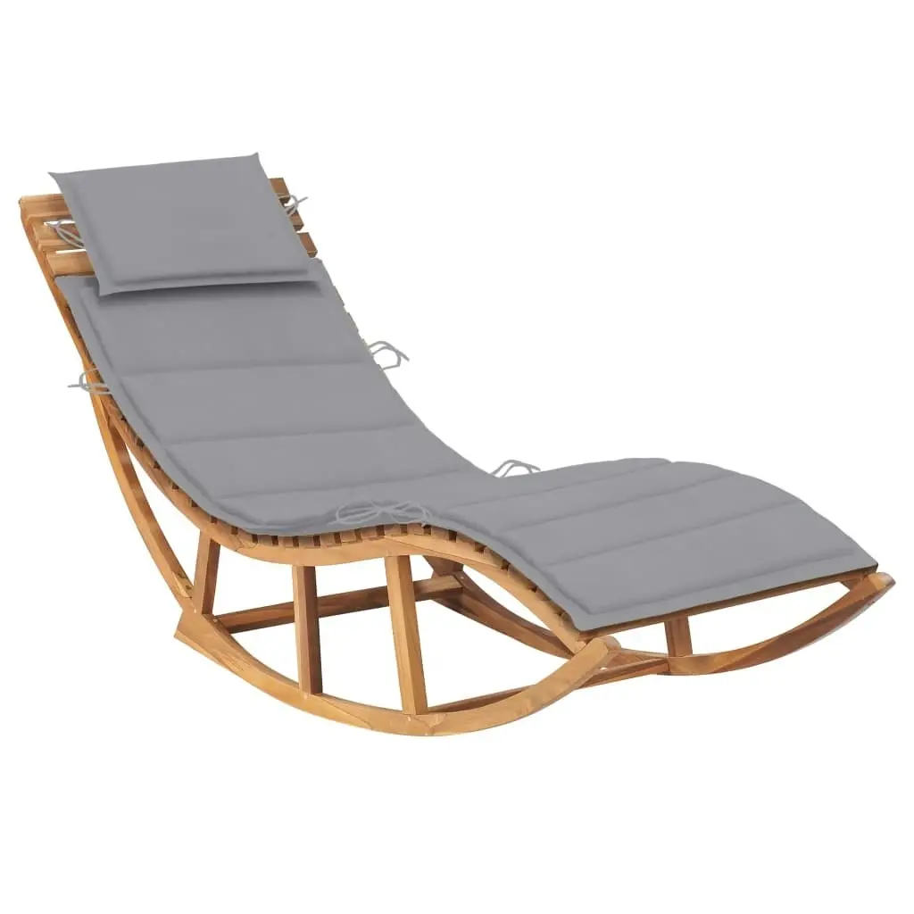 Rocking Sun Lounger with Cushion Solid Teak Wood 3063334