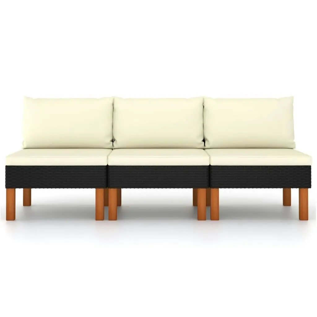 Middle Sofas 3 pcs Poly Rattan and Solid Eucalyptus Wood 315768