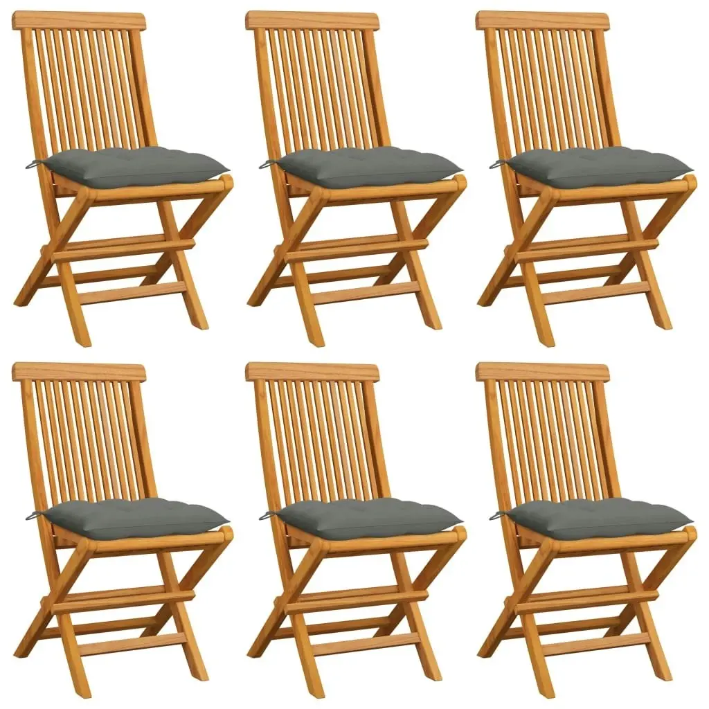 Garden Chairs with Grey Cushions 6 pcs Solid Teak Wood 3065606