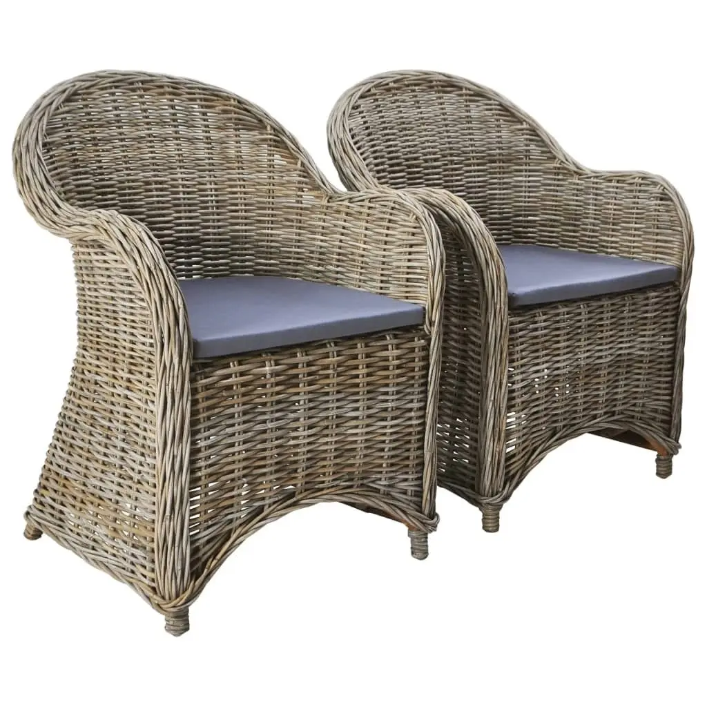 Outdoor Chairs 2 pcs with Cushions Natural Rattan 246810