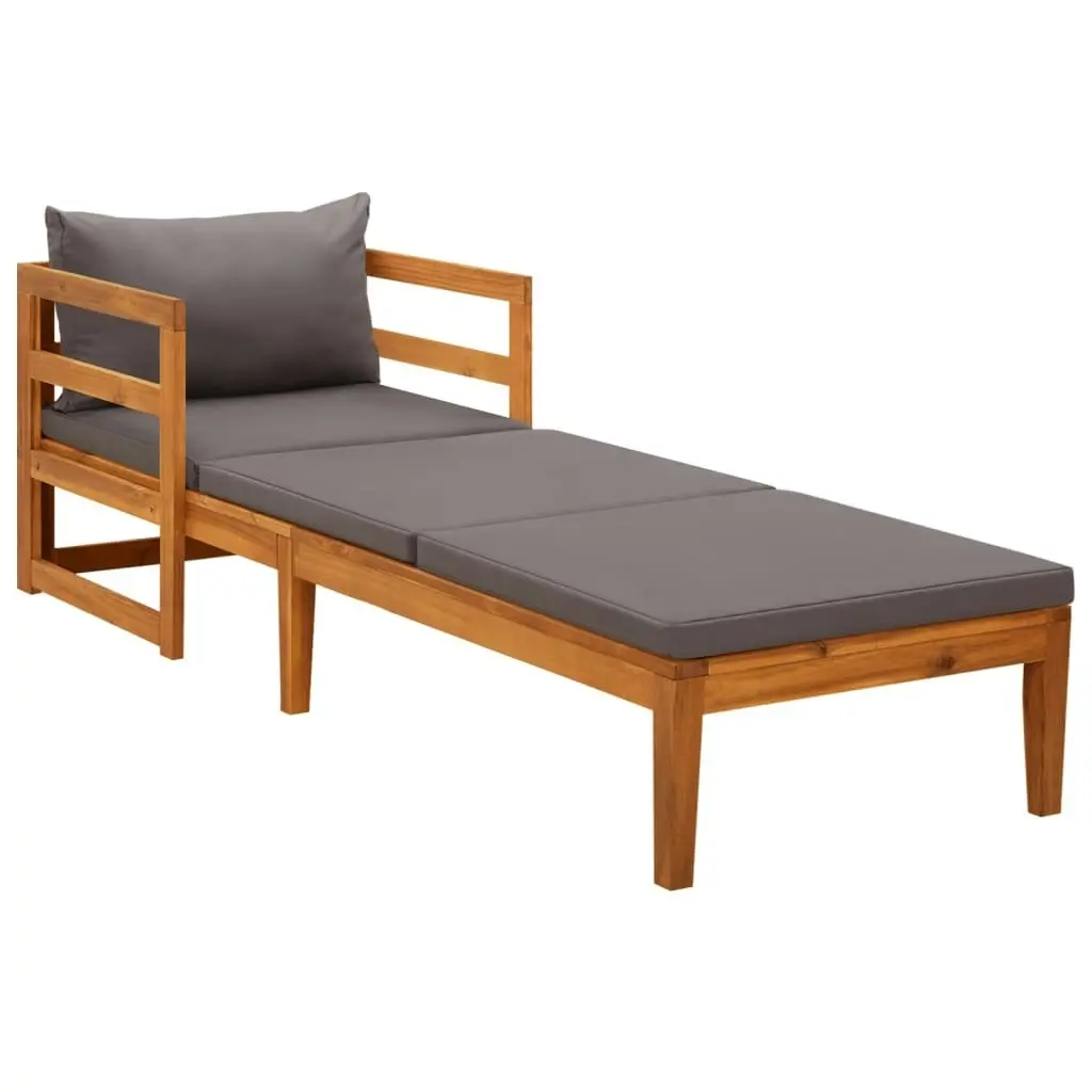 Sun Lounger with Dark Grey Cushions Solid Acacia Wood 316317